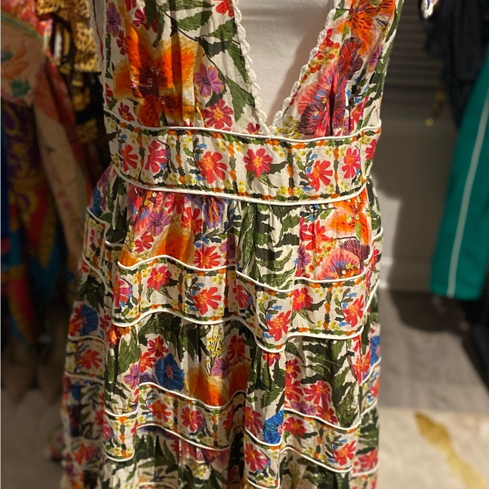 FARM Rio Red and Orange Plunge Sundress Maxi